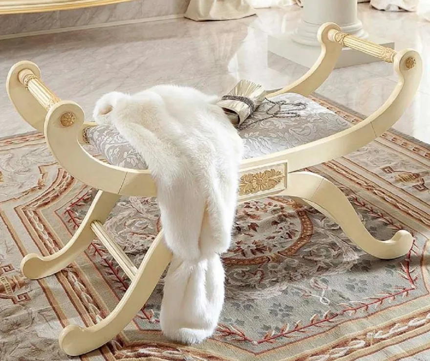 Casa Padrino Luxus Barock Sitzbank Creme / Gold / Grau - Handgefertigte Bank im Barockstil - Italienische Barock Möbel - Luxus Möbel im Barockstil - Luxus Qualität - Made in Italy