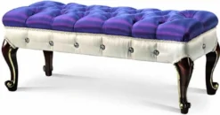 Casa Padrino Luxus Barock Sitzbank Blau / Weiß / Dunkelbraun / Gold 110 cm - Made in Italy