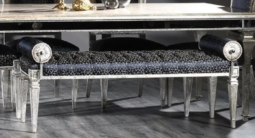 Casa Padrino Luxus Barock Sitzbank Schwarz / Antik Silber - Handgefertigte Barockstil Bank - Luxus Möbel im Barockstil - Barock Möbel - Edel & Prunkvoll