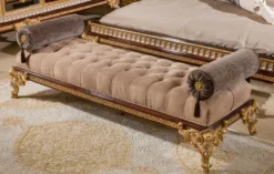 Casa Padrino Luxus Barock Sitzbank Grau / Dunkelbraun / Gold - Barock Möbel