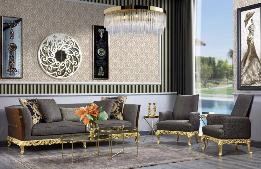 Casa Padrino Luxus Barock Sofa Grau / Dunkelbraun / Gold - Prunkvolles Wohnzimmer Sofa - Barockstil Wohnzimmer Möbel - Luxus Möbel im Barockstil - Barock Einrichtung - Edel & Prunkvoll