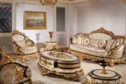 Casa Padrino Luxus Barock Sofa Gold / Mehrfarbig / Blau / Gold - Prunkvolles Wohnzimmer Sofa mit elegantem Muster - Barock Wohnzimmer Möbel - Edel & Prunkvoll