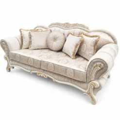 Casa Padrino Luxus Barock Sofa Grau / Weiß / Beige 214 cm - Prunkvolles Wohnzimmer Sofa - Barockstil Möbel