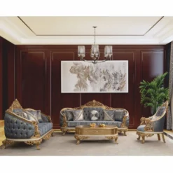 Casa Padrino Luxus Barock Sofa Blau / Weiß / Gold 240 cm - Barock Wohnzimmer Möbel