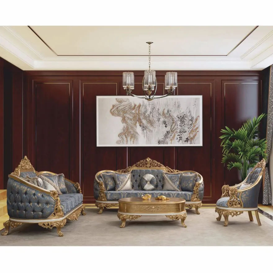 Casa Padrino Luxus Barock Sofa Blau / Weiß / Gold 240 cm - Barock Wohnzimmer Möbel