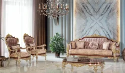 Casa Padrino Luxus Barock Sofa Rosa / Braun / Silber / Gold 240 x 90 x H. 116 cm - Prunkvolles Wohnzimmer Sofa mit elegantem Muster - Möbel im Barockstil