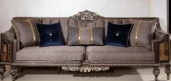 Casa Padrino Luxus Barock Sofa Grau / Dunkelbraun / Gold - Prunkvolles Wohnzimmer Sofa mit elegantem Muster - Barock Wohnzimmer & Hotel Möbel - Edel & Prunkvoll