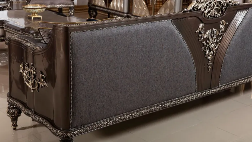 Casa Padrino Luxus Barock Sofa Grau / Dunkelbraun / Gold - Prunkvolles Wohnzimmer Sofa mit elegantem Muster - Barock Wohnzimmer & Hotel Möbel - Edel & Prunkvoll