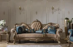 Casa Padrino Luxus Barock Sofa Braun / Gold 260 x 90 x H. 125 cm - Prunkvolles Wohnzimmer Sofa mit dekorativen Kissen - Barock Möbel