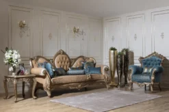 Casa Padrino Luxus Barock Sofa Braun / Gold 260 x 90 x H. 125 cm - Prunkvolles Wohnzimmer Sofa mit dekorativen Kissen - Barock Möbel