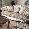 Casa Padrino Luxus Barock Sofa Creme / Beige / Silber 230 x 84 x H. 99 cm - Edles Wohnzimmer Sofa mit Blumenmuster und dekorativen Kissen - Barock Wohnzimmer Möbel