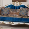 Casa Padrino Luxus Barock Sofa Blau / Braun / Weiß / Gold - Prunkvolles Wohnzimmer Sofa mit elegantem Muster - Barockstil Wohnzimmer Möbel - Luxus Möbel im Barockstil - Barock Einrichtung