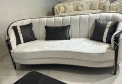 Casa Padrino Luxus Barock Sofa Creme / Schwarz / Gold 245 cm - Barockstil Wohnzimmer Möbel
