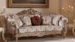 Casa Padrino Luxus Barock Sofa Grau / Kupfer / Silber - Prunkvolles Wohnzimmer Sofa mit elegantem Muster - Barock Wohnzimmer & Hotel Möbel - Edel & Prunkvoll