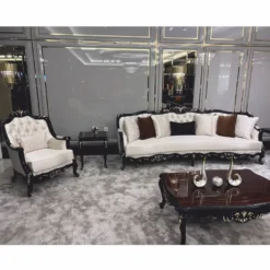 Casa Padrino Luxus Barock Sofa Creme / Schwarz / Gold 265 cm - Barock Möbel