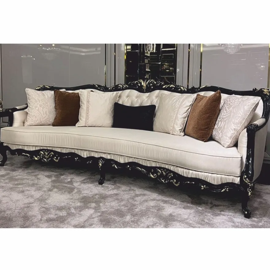 Casa Padrino Luxus Barock Sofa Creme / Schwarz / Gold 265 cm - Barock Möbel