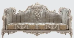 Casa Padrino Luxus Barock Sofa Grau / Silber / Gold 240 x 90 x H. 120 cm - Prunkvolles Wohnzimmer Sofa mit elegantem Muster - Möbel im Barockstil
