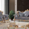 Casa Padrino Luxus Barock Sofa Blau / Kupfer / Silber / Braun / Gold 255 x 100 x H. 128 cm - Prunkvolles Wohnzimmer Sofa mit elegantem Muster - Möbel im Barockstil