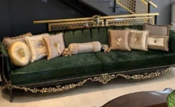 Casa Padrino Luxus Barock Sofa Dunkelgrün / Schwarz / Gold - Prunkvolles Wohnzimmer im Barockstil - Barock Wohnzimmer Möbel - Edel & Prunkvoll