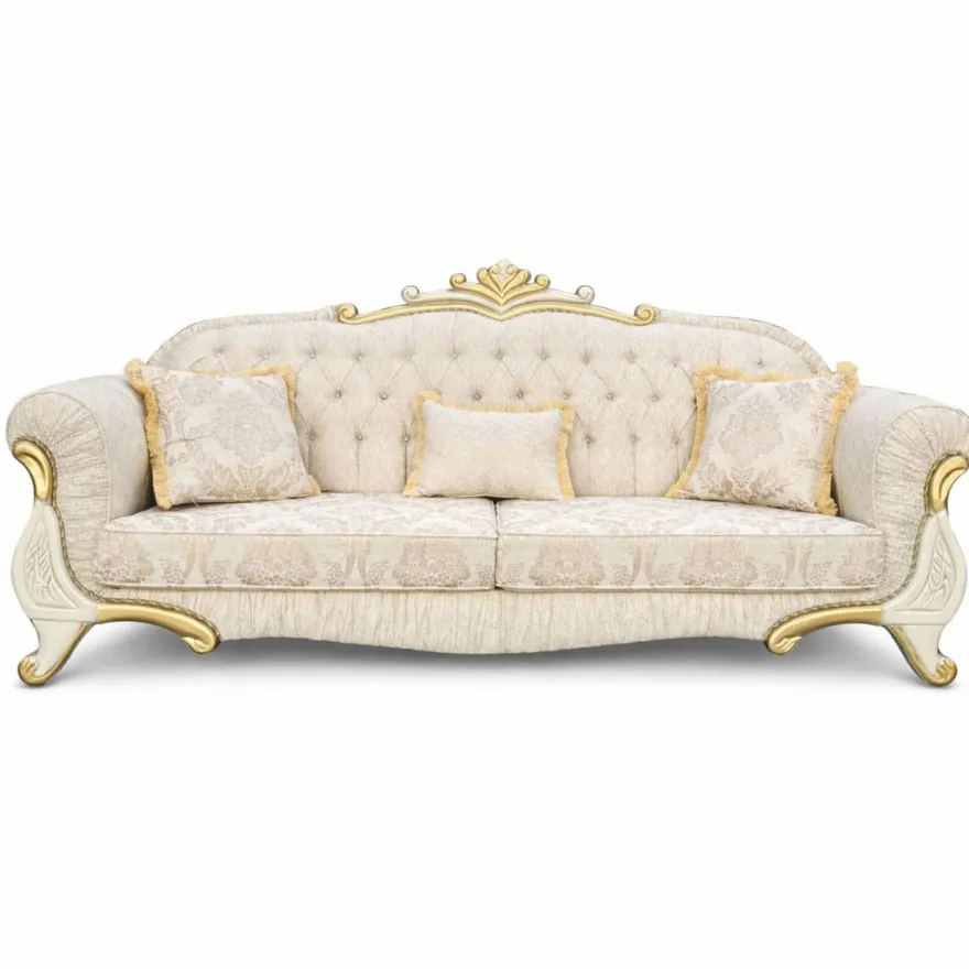 Casa Padrino Luxus Barock Sofa mit Glitzersteinen Creme / Gold 230 cm - Barock Möbel