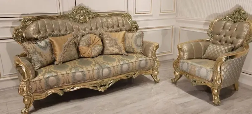 Casa Padrino Luxus Barock Sofa Gold / Grün / Gold - Prunkvolles Wohnzimmer Sofa mit elegantem Muster - Barock Wohnzimmer Möbel