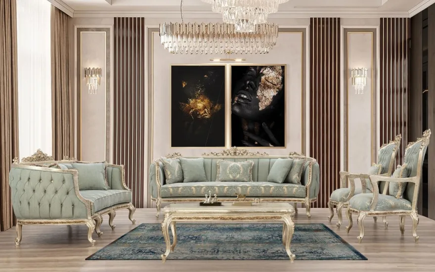 Casa Padrino Luxus Barock Sofa Grün / Antik Gold - Prunkvolles Wohnzimmer Sofa mit elegantem Muster - Barock Wohnzimmer Möbel