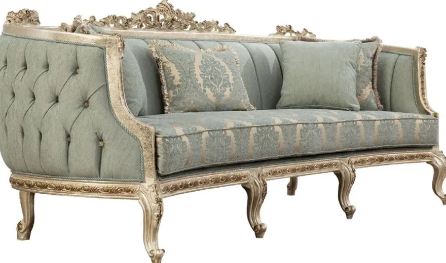 Casa Padrino Luxus Barock Sofa Grün / Antik Gold - Prunkvolles Wohnzimmer Sofa mit elegantem Muster - Barock Wohnzimmer Möbel