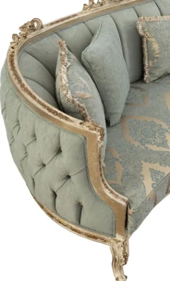 Casa Padrino Luxus Barock Sofa Grün / Antik Gold - Prunkvolles Wohnzimmer Sofa mit elegantem Muster - Barock Wohnzimmer Möbel