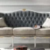 Casa Padrino Luxus Barock Sofa Grau / Hellgrau / Weiß / Gold - Edles Wohnzimmer Sofa mit elegantem Muster und 2 dekorativen Kissen - Barock Möbel - Luxus Qualität - Made in Italy