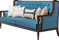 Casa Padrino Luxus Barock Sofa Blau / Dunkelbraun 230 cm
