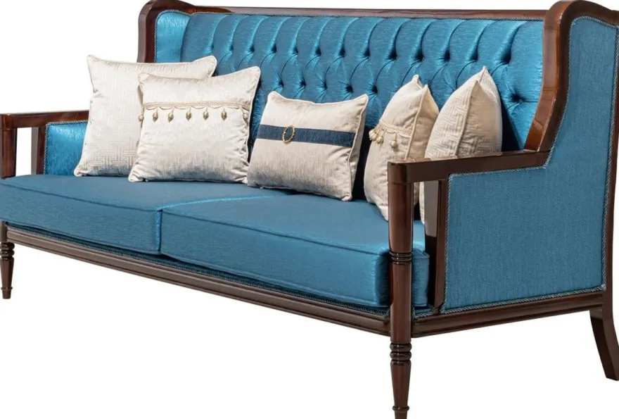 Casa Padrino Luxus Barock Sofa Blau / Dunkelbraun 230 cm