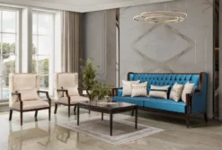 Casa Padrino Luxus Barock Sofa Blau / Dunkelbraun 230 cm