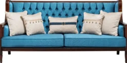 Casa Padrino Luxus Barock Sofa Blau / Dunkelbraun 230 cm
