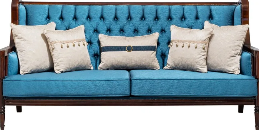 Casa Padrino Luxus Barock Sofa Blau / Dunkelbraun 230 cm