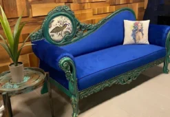 Casa Padrino Luxus Barock Sofa Blau / Mehrfarbig / Grün - Prunkvolles Wohnzimmer Sofa im Barockstil - Barock Wohnzimmer Möbel