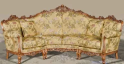 Casa Padrino Luxus Barock Sofa Beige / Mehrfarbig / Braun - Gebogenes Wohnzimmer Sofa mit elegantem Blumenmuster - Barock Wohnzimmer & Hotel Möbel - Luxus Qualität - Made in Italy