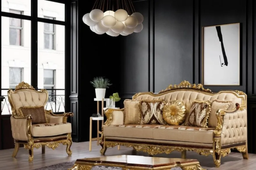 Casa Padrino Luxus Barock Sofa Beige / Braun / Gold - Prunkvolles Wohnzimmer Sofa mit Muster - Barock Wohnzimmer Möbel