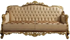 Casa Padrino Luxus Barock Sofa Beige / Braun / Gold - Prunkvolles Wohnzimmer Sofa mit Muster - Barock Wohnzimmer Möbel