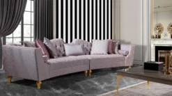Casa Padrino Luxus Barock Sofa Rosa / Silber / Gold - Gebogenes Wohnzimmer Sofa - Hotel Sofa - Luxus Barock Wohnzimmer & Hotel Möbel - Edel & Prunkvoll