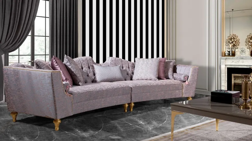Casa Padrino Luxus Barock Sofa Rosa / Silber / Gold - Gebogenes Wohnzimmer Sofa - Hotel Sofa - Luxus Barock Wohnzimmer & Hotel Möbel - Edel & Prunkvoll
