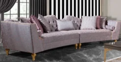 Casa Padrino Luxus Barock Sofa Rosa / Silber / Gold - Gebogenes Wohnzimmer Sofa - Hotel Sofa - Luxus Barock Wohnzimmer & Hotel Möbel - Edel & Prunkvoll