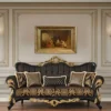 Casa Padrino Luxus Barock Sofa Schwarz / Gold 230 x 80 x H. 126 cm - Prunkvolles Wohnzimmer Sofa mit elegantem Muster und dekorativen Kissen - Barock Wohnzimmer Möbel