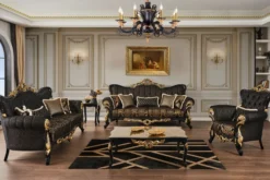 Casa Padrino Luxus Barock Sofa Schwarz / Gold 230 x 80 x H. 126 cm - Prunkvolles Wohnzimmer Sofa mit elegantem Muster und dekorativen Kissen - Barock Wohnzimmer Möbel