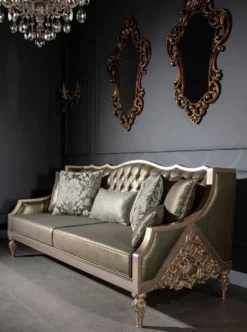 Casa Padrino Luxus Barock Sofa Grün / Silber / Kupfer / Gold 210 x 86 x H. 89 cm - Wohnzimmer Sofa mit dekorativen Kissen - Barock Wohnzimmer Möbel