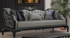 Casa Padrino Luxus Barock Sofa Silber / Schwarz - Wohnzimmer Sofa im Barockstil - Barock Wohnzimmer Möbel - Edel & Prunkvoll