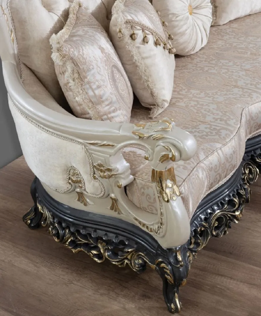 Casa Padrino Luxus Barock Sofa Creme / Beige / Weiß / Grau / Gold - Prunkvolles Wohnzimmer Sofa mit elegantem Muster - Barock Wohnzimmer & Hotel Möbel - Edel & Prunkvoll
