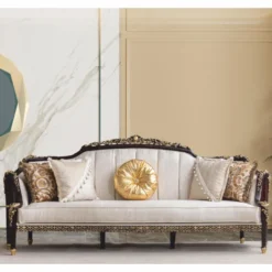 Casa Padrino Luxus Barock Sofa Naturfarben / Dunkelbraun / Gold 255 cm - Barock Möbel