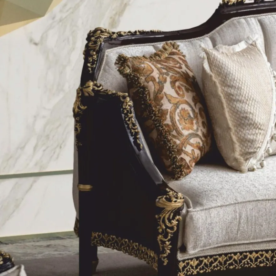 Casa Padrino Luxus Barock Sofa Naturfarben / Dunkelbraun / Gold 255 cm - Barock Möbel