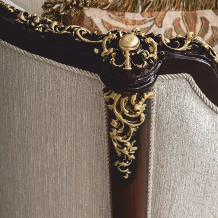Casa Padrino Luxus Barock Sofa Naturfarben / Dunkelbraun / Gold 255 cm - Barock Möbel