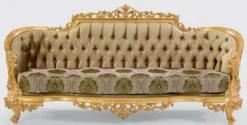 Casa Padrino Luxus Barock Sofa Grün / Grau / Gold 235 x 95 x H. 110 cm - Handgefertigtes Wohnzimmer Sofa mit elegantem Muster - Barock Wohnzimmer Möbel - Edel & Prunkvoll